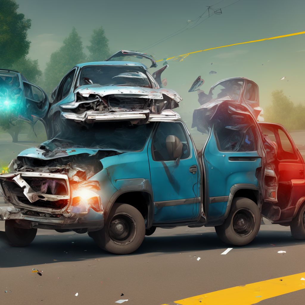 Passenger in pick-up truck or van injured in collision with unspecified motor vehicles in traffic accident, subsequent encounter digital illustration