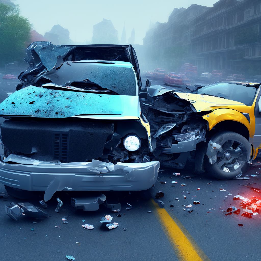 Unspecified occupant of pick-up truck or van injured in collision with unspecified motor vehicles in traffic accident, initial encounter digital illustration