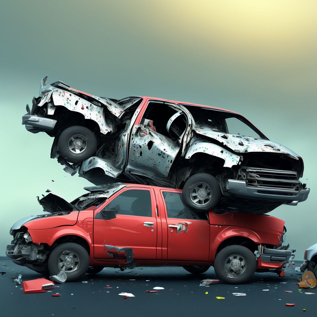 Unspecified occupant of pick-up truck or van injured in collision with unspecified motor vehicles in traffic accident, subsequent encounter digital illustration