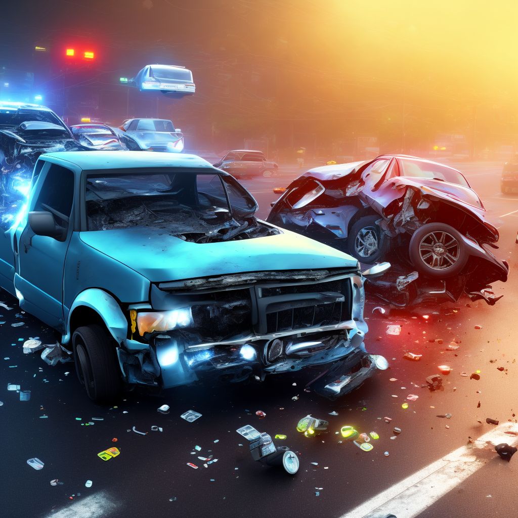 Unspecified occupant of pick-up truck or van injured in collision with other motor vehicles in traffic accident, initial encounter digital illustration