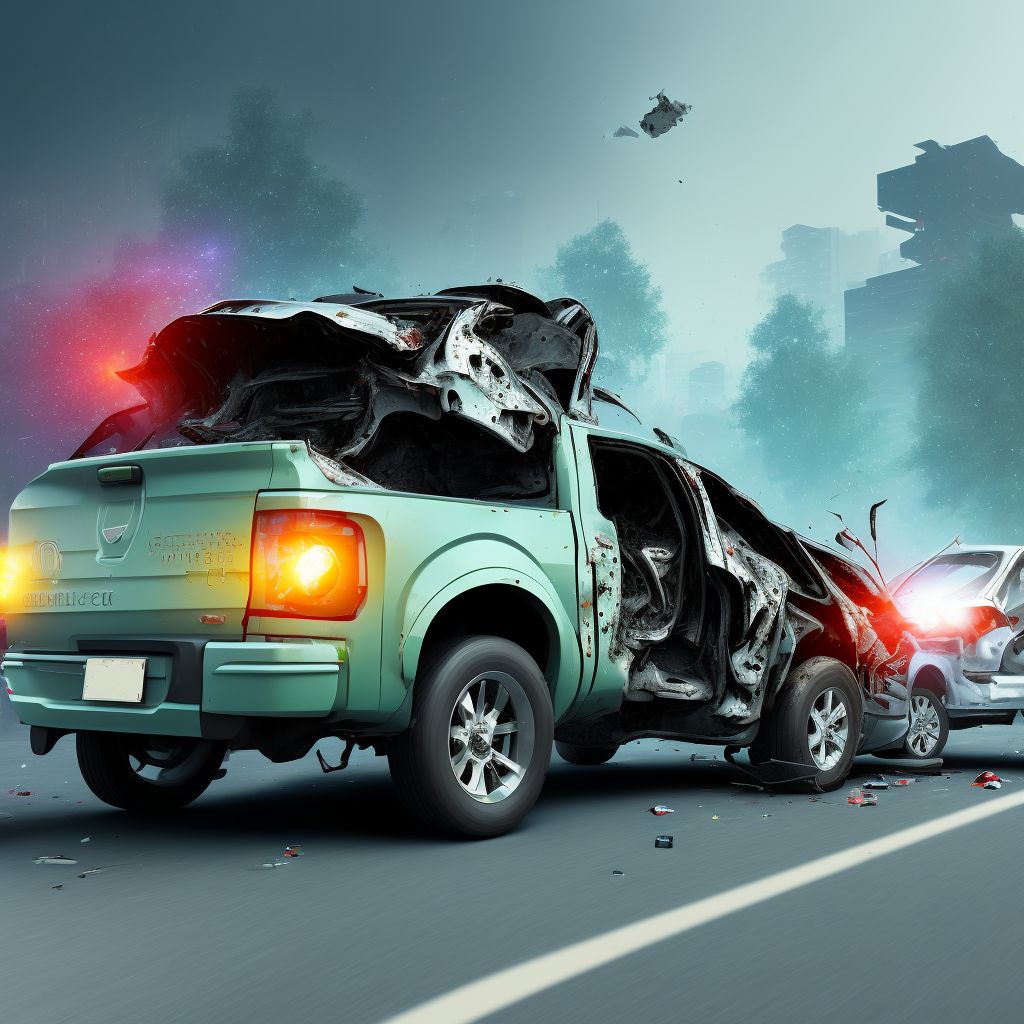 Unspecified occupant of pick-up truck or van injured in collision with other motor vehicles in traffic accident, subsequent encounter digital illustration