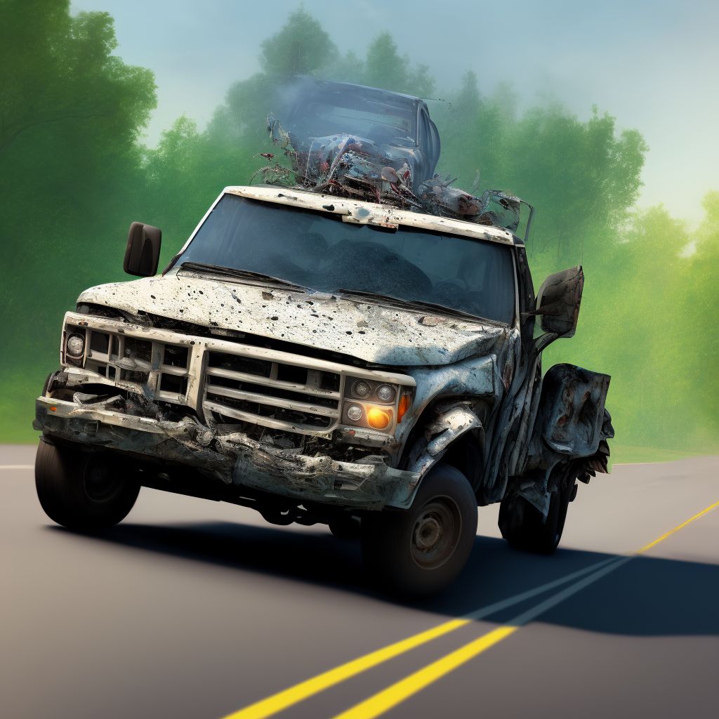 Occupant (driver) (passenger) of pick-up truck or van injured in transport accident with military vehicle, initial encounter digital illustration