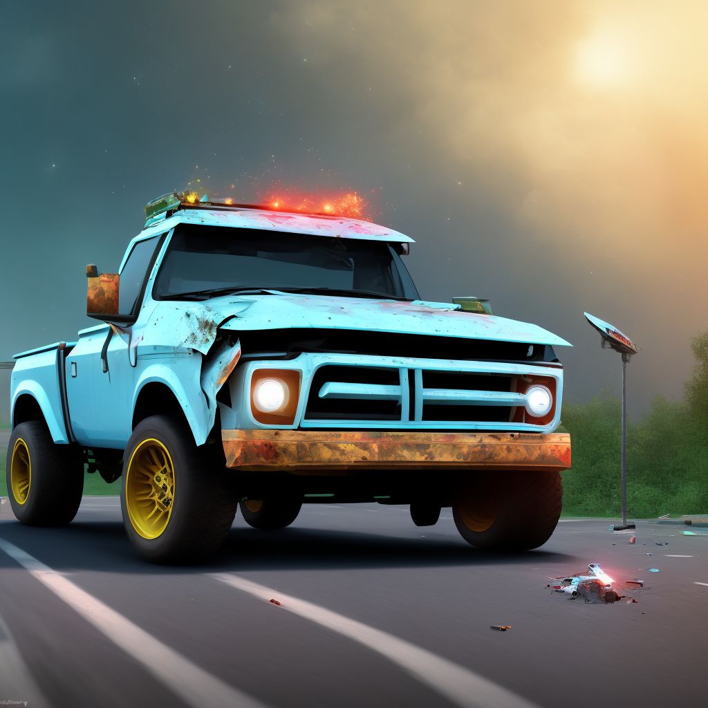 Occupant (driver) (passenger) of pick-up truck or van injured in transport accident with military vehicle, subsequent encounter digital illustration