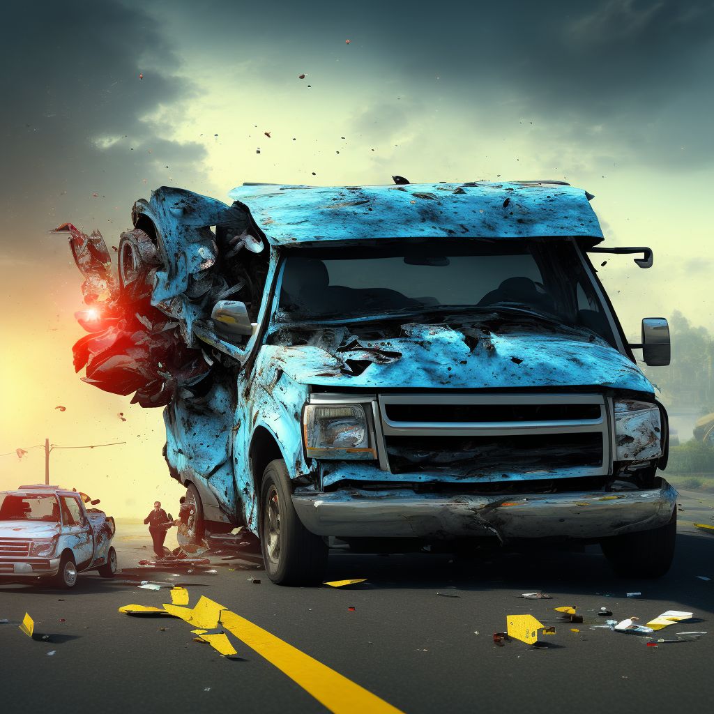 Occupant (driver) (passenger) of pick-up truck or van injured in unspecified traffic accident, subsequent encounter digital illustration