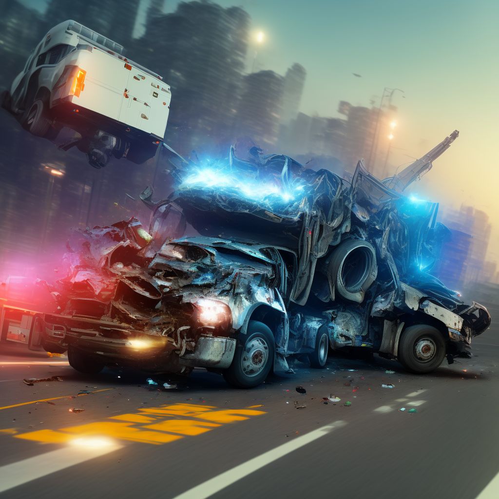 Driver of heavy transport vehicle injured in collision with pedestrian or animal in nontraffic accident, subsequent encounter digital illustration