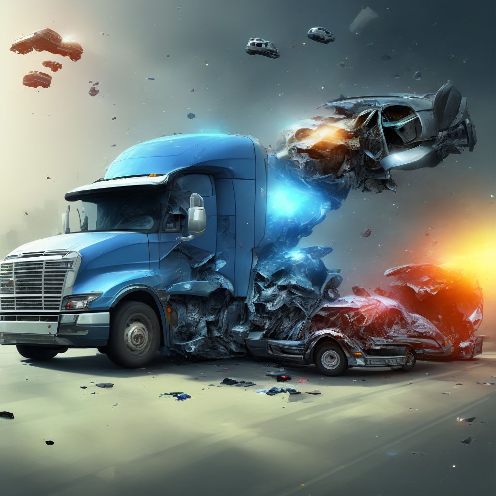 Passenger in heavy transport vehicle injured in collision with pedestrian or animal in nontraffic accident, subsequent encounter digital illustration