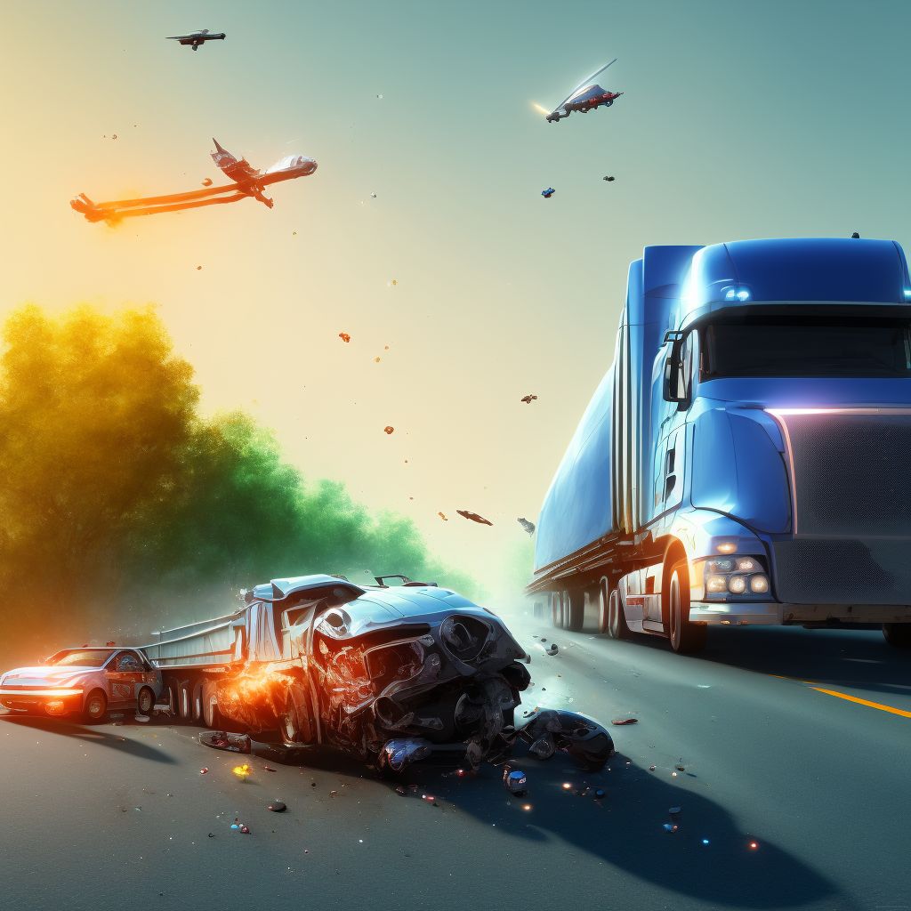 Person on outside of heavy transport vehicle injured in collision with pedestrian or animal in nontraffic accident, initial encounter digital illustration