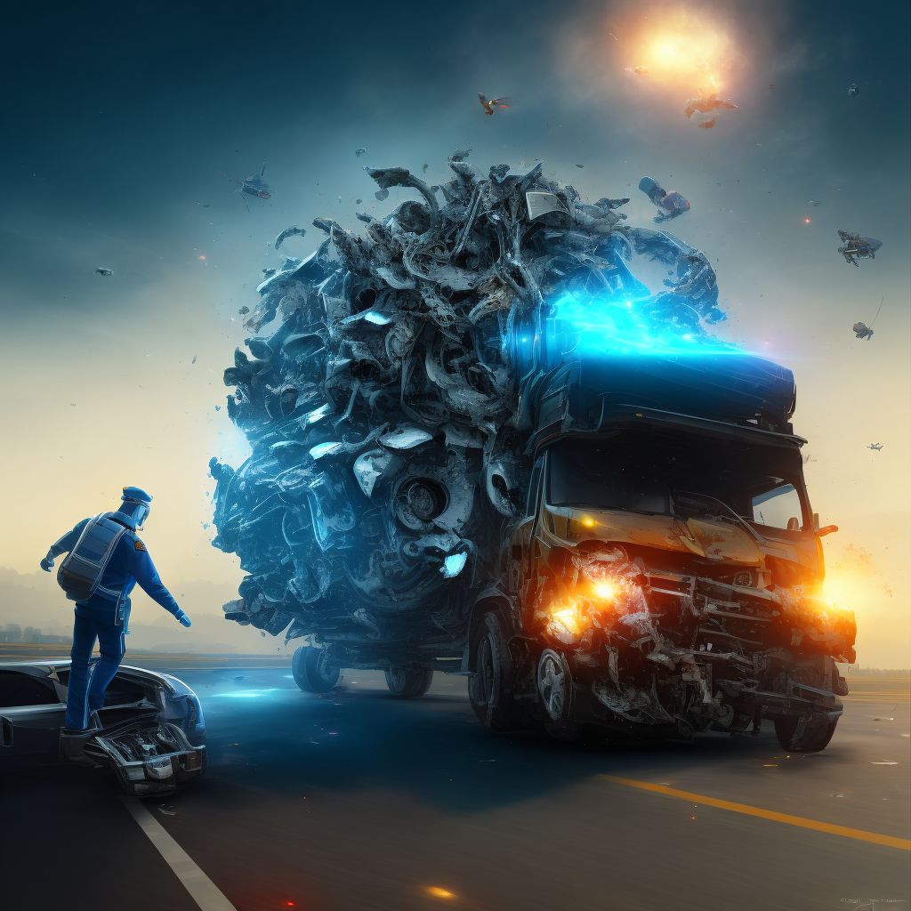 Person boarding or alighting a heavy transport vehicle injured in collision with pedestrian or animal, subsequent encounter digital illustration