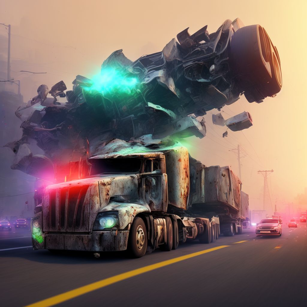 Driver of heavy transport vehicle injured in collision with pedestrian or animal in traffic accident, initial encounter digital illustration