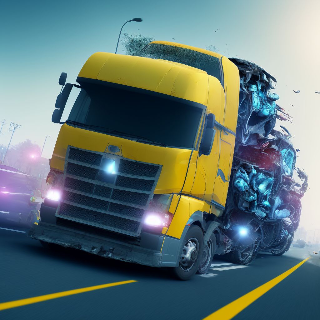 Passenger in heavy transport vehicle injured in collision with pedestrian or animal in traffic accident, initial encounter digital illustration