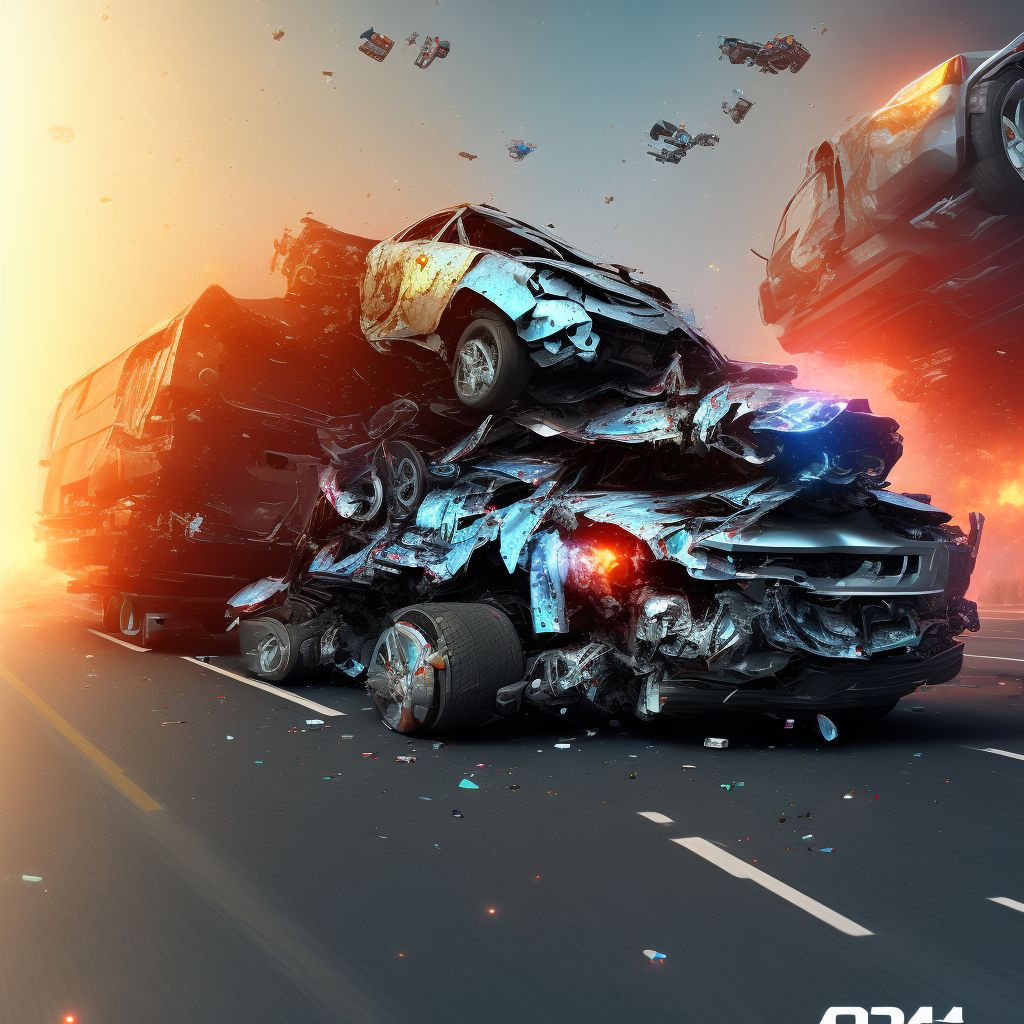 Unspecified occupant of heavy transport vehicle injured in collision with pedestrian or animal in traffic accident, subsequent encounter digital illustration