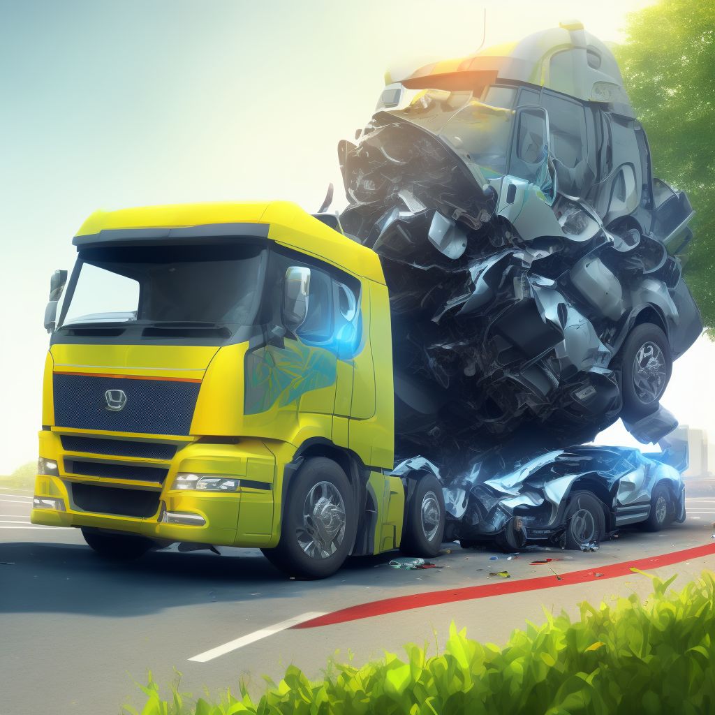 Driver of heavy transport vehicle injured in collision with pedal cycle in nontraffic accident, sequela digital illustration