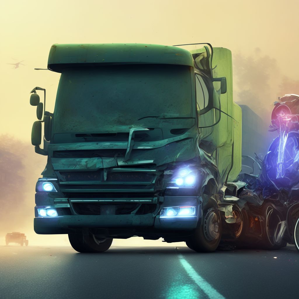 Passenger in heavy transport vehicle injured in collision with pedal cycle in nontraffic accident, sequela digital illustration