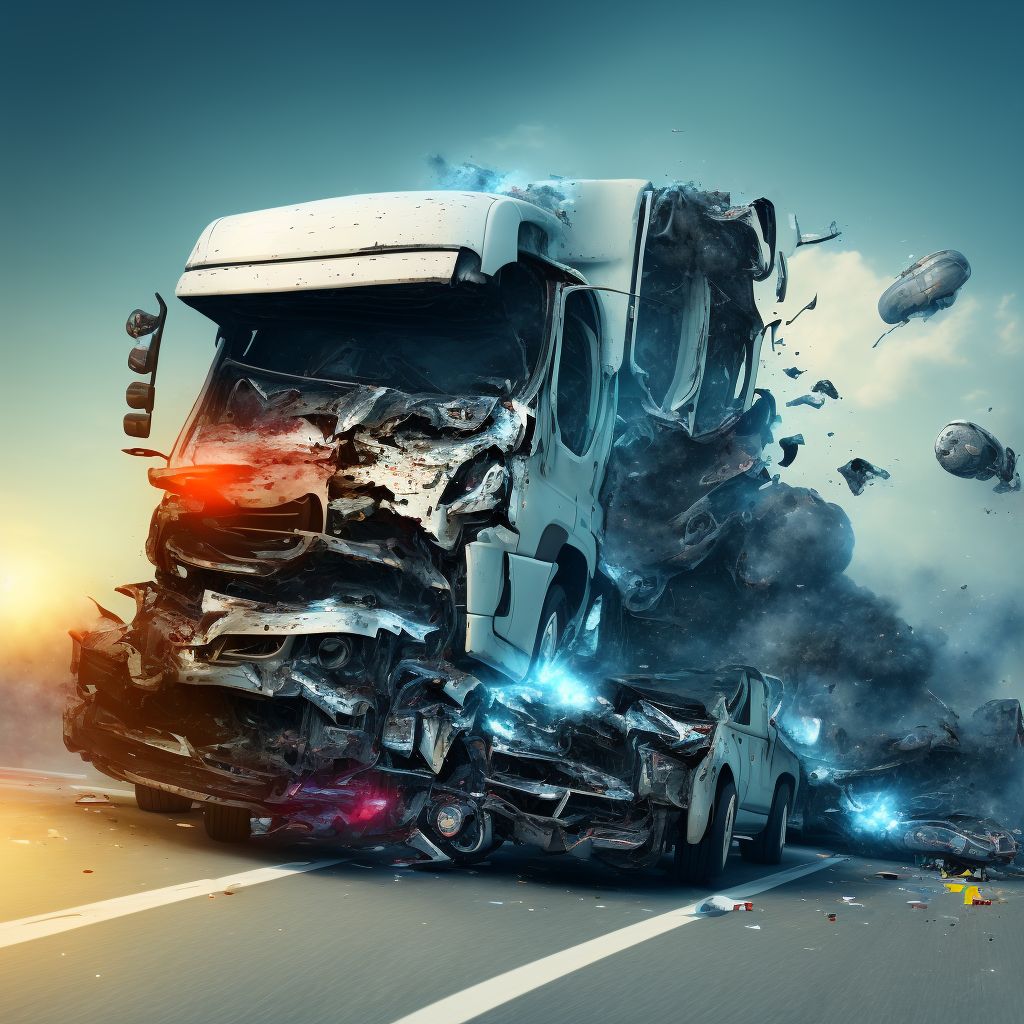 Unspecified occupant of heavy transport vehicle injured in collision with pedal cycle in nontraffic accident, subsequent encounter digital illustration