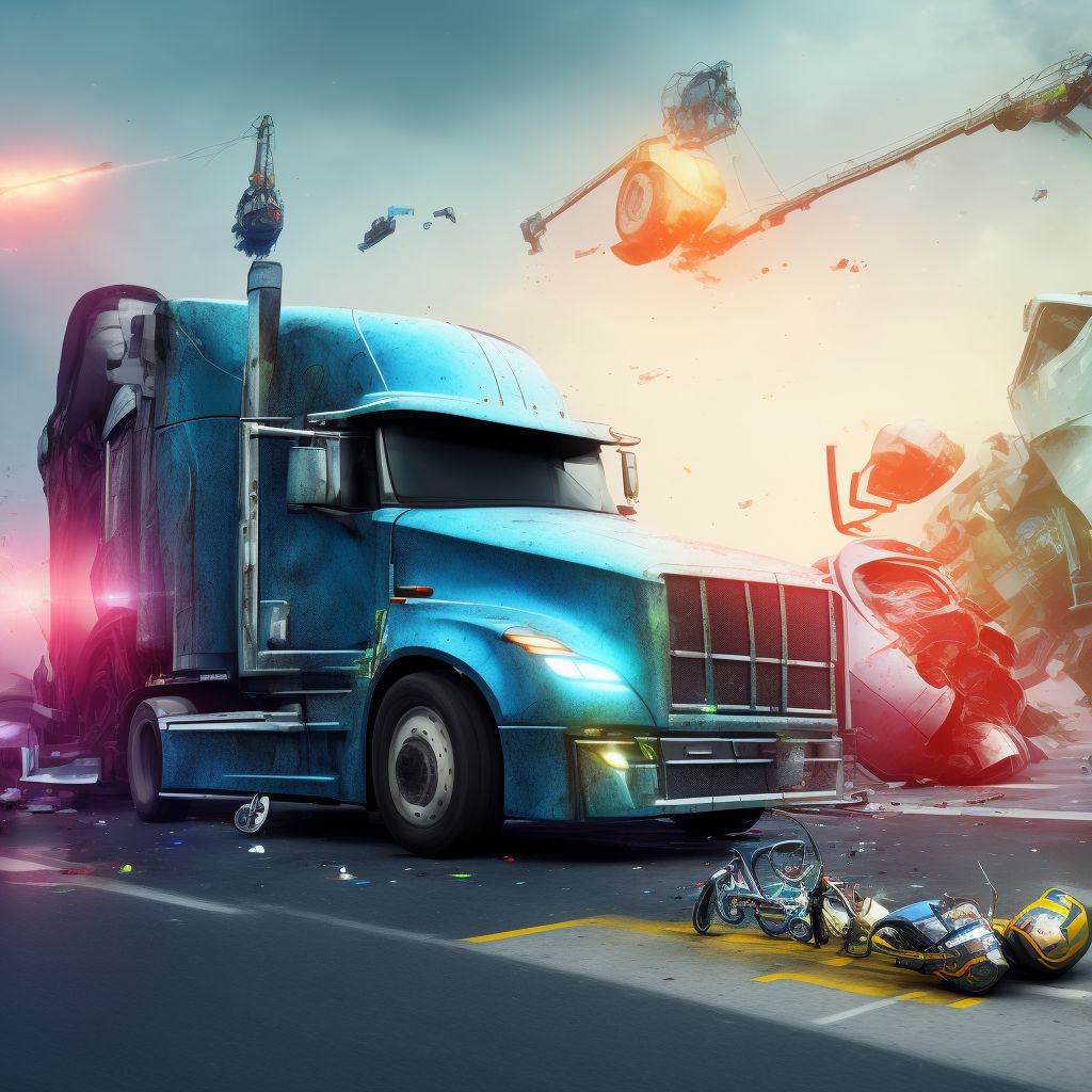 Driver of heavy transport vehicle injured in collision with pedal cycle in traffic accident, subsequent encounter digital illustration