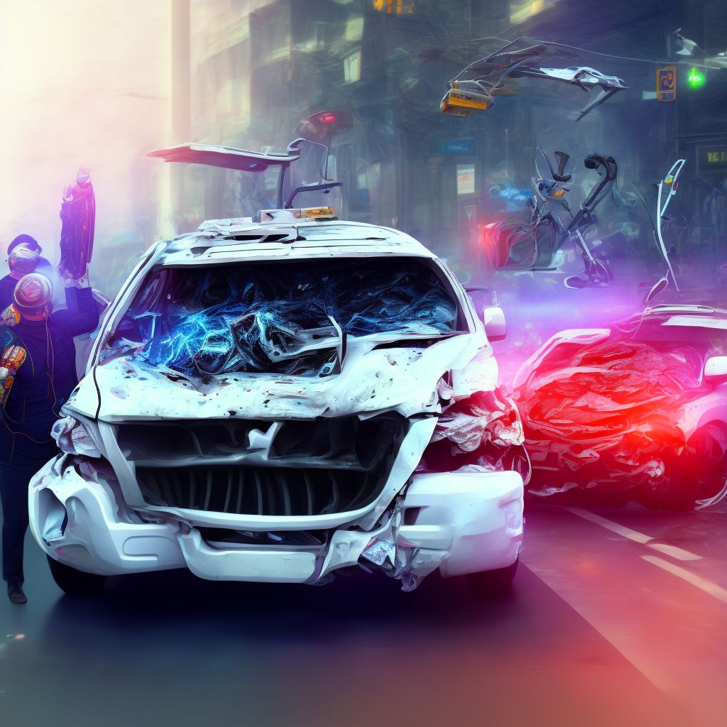 Passenger in heavy transport vehicle injured in collision with pedal cycle in traffic accident, initial encounter digital illustration