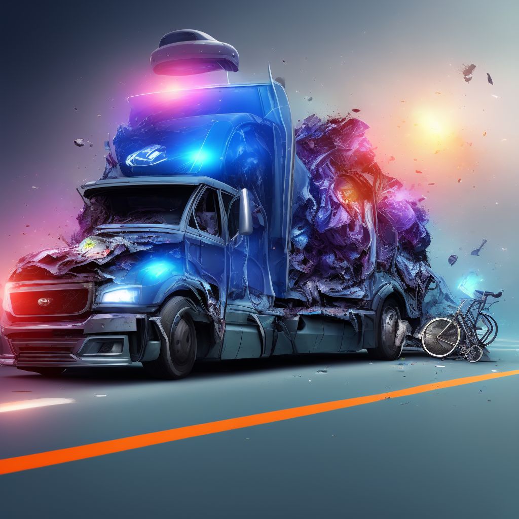 Passenger in heavy transport vehicle injured in collision with pedal cycle in traffic accident, subsequent encounter digital illustration