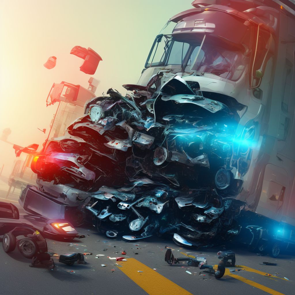 Unspecified occupant of heavy transport vehicle injured in collision with pedal cycle in traffic accident, subsequent encounter digital illustration