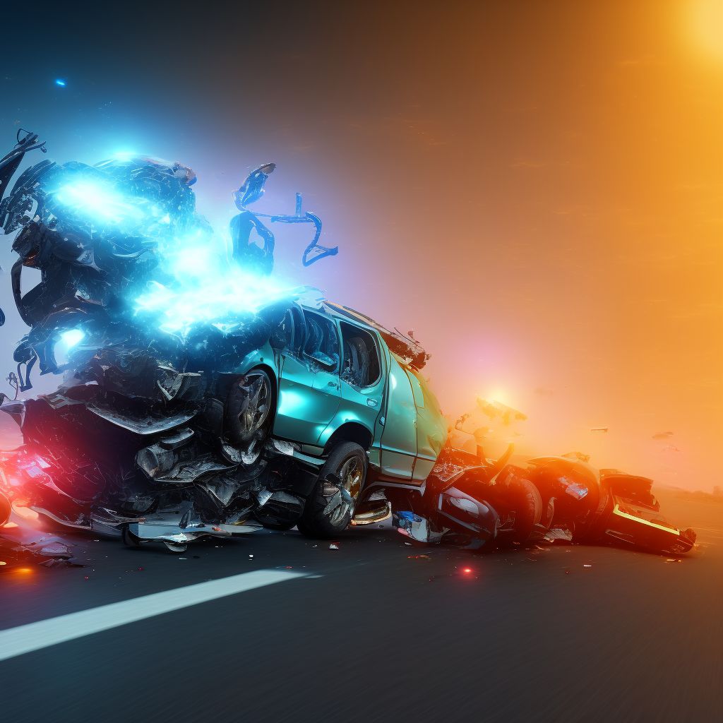 Person on outside of heavy transport vehicle injured in collision with two- or three-wheeled motor vehicle in nontraffic accident, initial encounter digital illustration