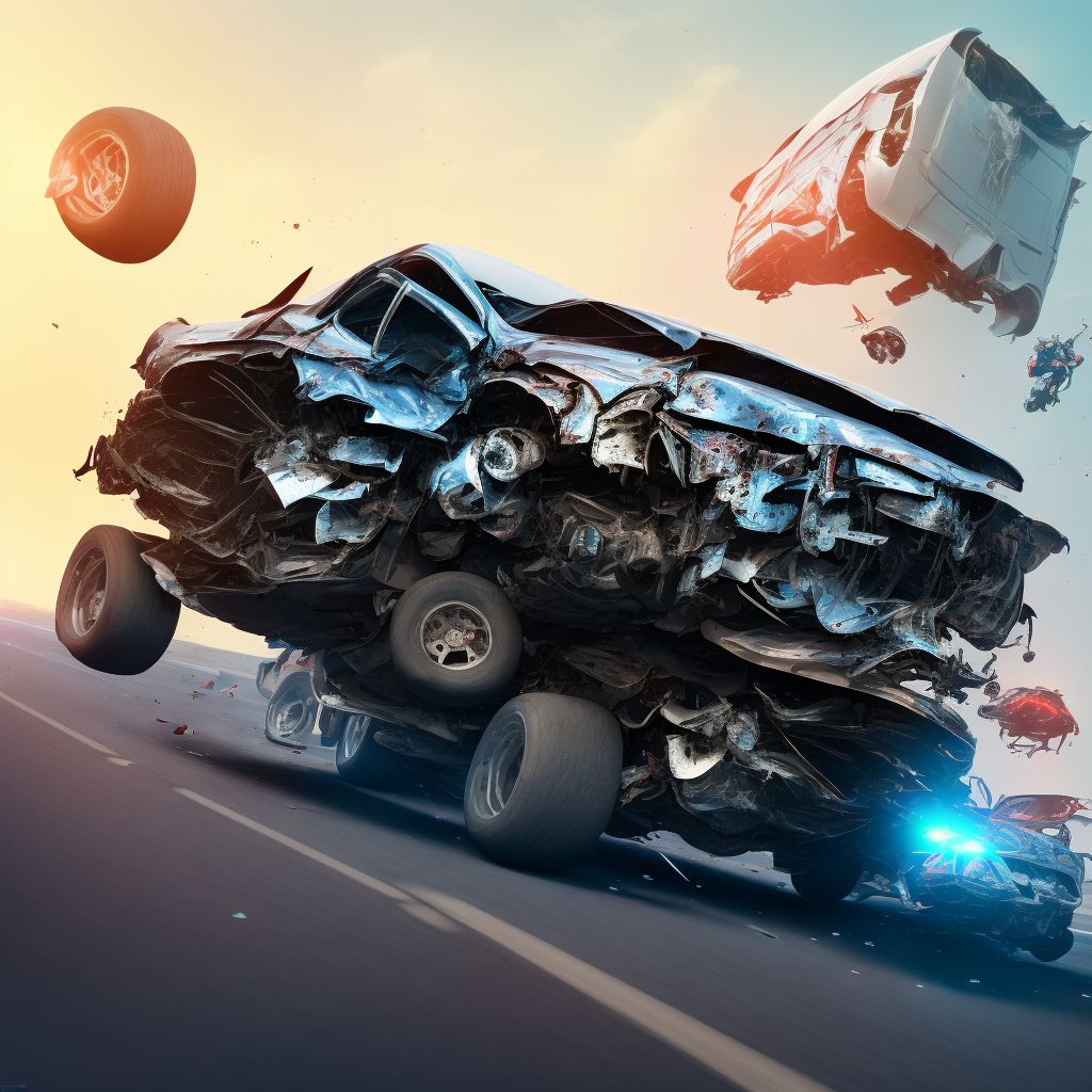 Unspecified occupant of heavy transport vehicle injured in collision with two- or three-wheeled motor vehicle in nontraffic accident, initial encounter digital illustration