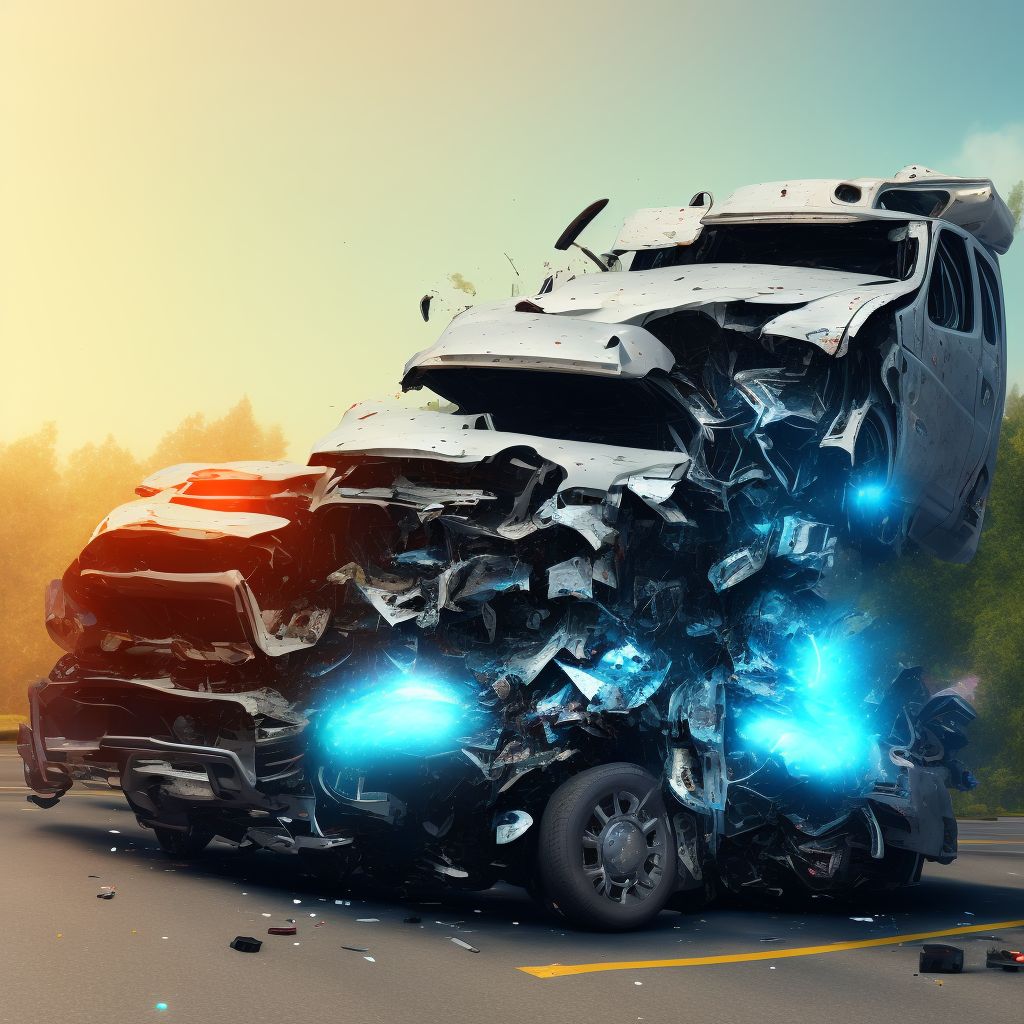 Unspecified occupant of heavy transport vehicle injured in collision with two- or three-wheeled motor vehicle in nontraffic accident, subsequent encounter digital illustration