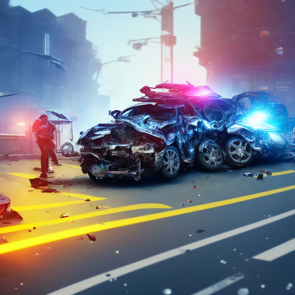 Passenger in heavy transport vehicle injured in collision with two- or three-wheeled motor vehicle in traffic accident, subsequent encounter digital illustration