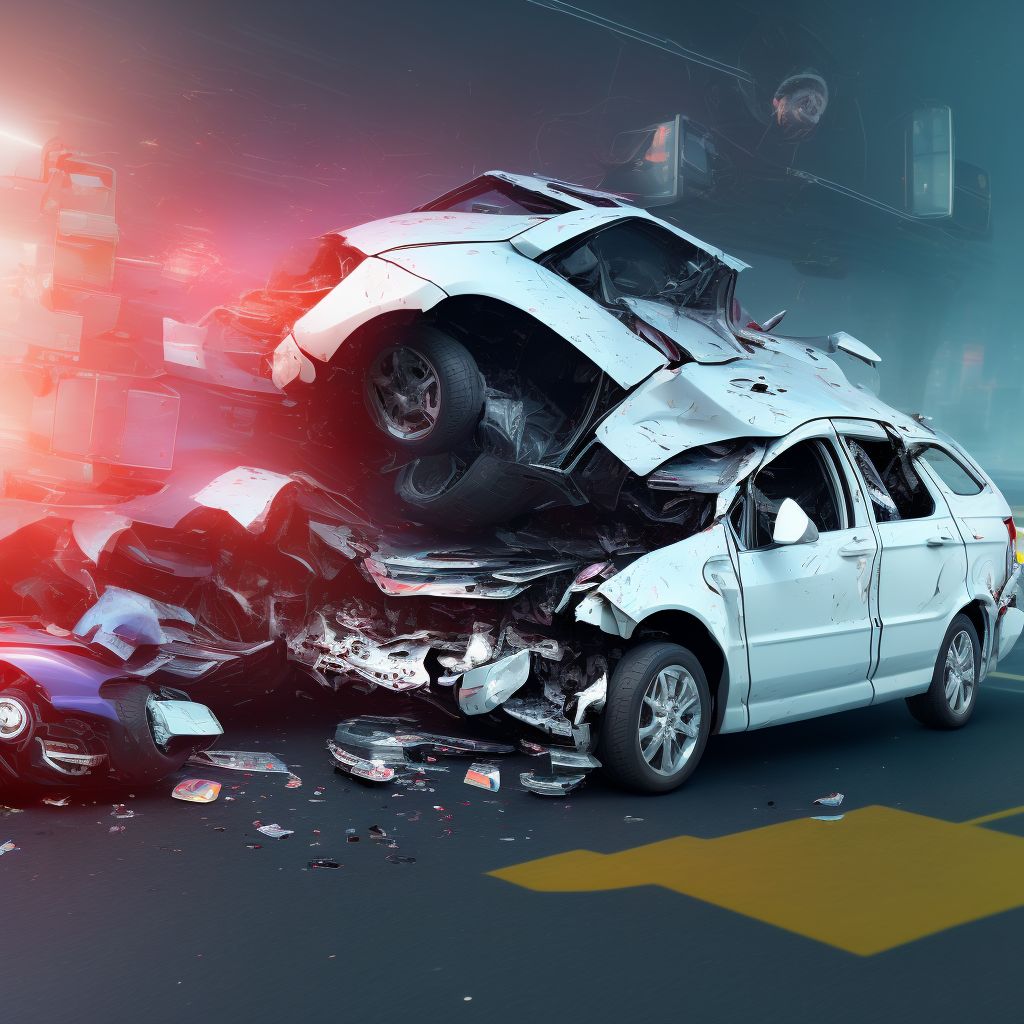 Unspecified occupant of heavy transport vehicle injured in collision with two- or three-wheeled motor vehicle in traffic accident, subsequent encounter digital illustration