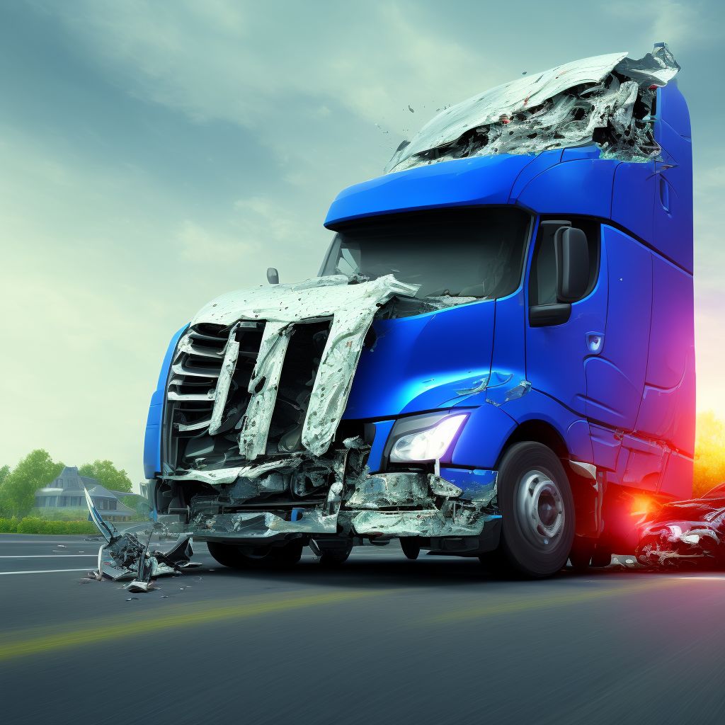 Driver of heavy transport vehicle injured in collision with car, pick-up truck or van in nontraffic accident, initial encounter digital illustration