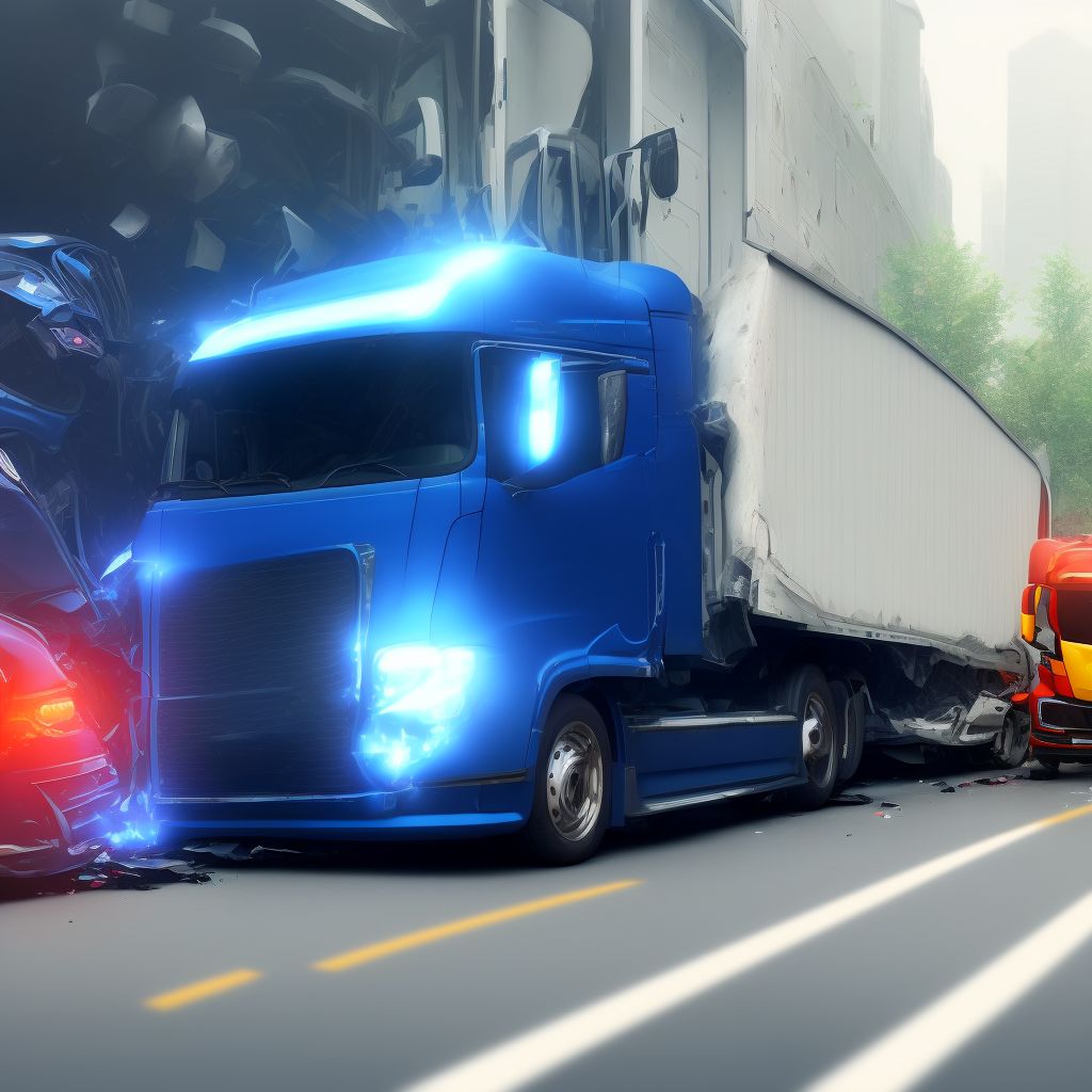 Driver of heavy transport vehicle injured in collision with car, pick-up truck or van in nontraffic accident, subsequent encounter digital illustration