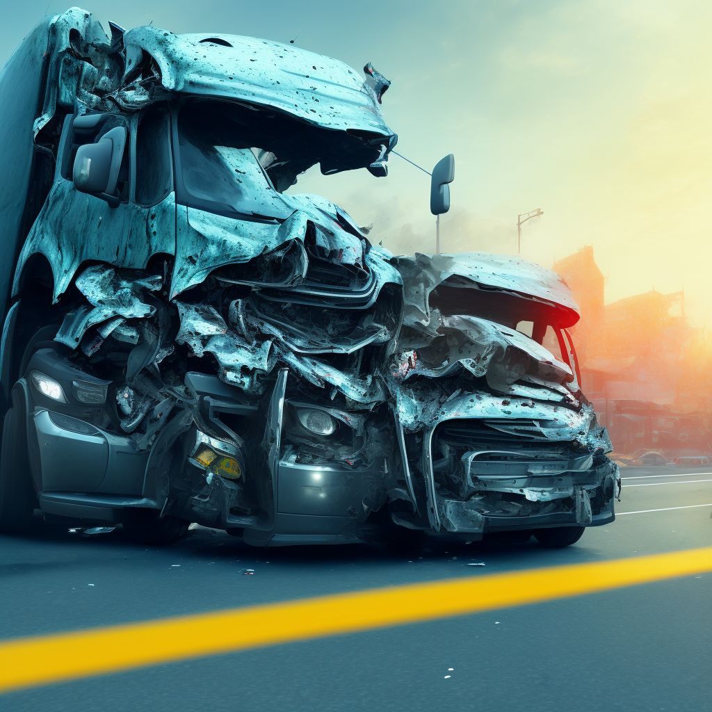 Passenger in heavy transport vehicle injured in collision with car, pick-up truck or van in nontraffic accident, initial encounter digital illustration