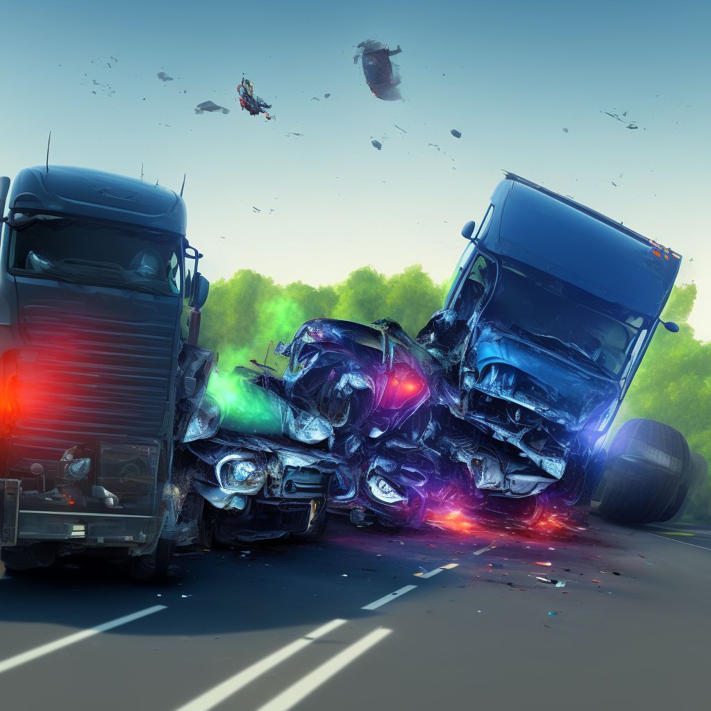 Passenger in heavy transport vehicle injured in collision with car, pick-up truck or van in nontraffic accident, subsequent encounter digital illustration