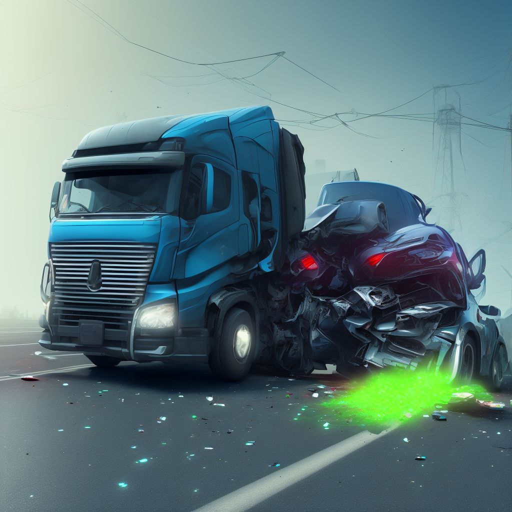 Passenger in heavy transport vehicle injured in collision with car, pick-up truck or van in nontraffic accident, sequela digital illustration