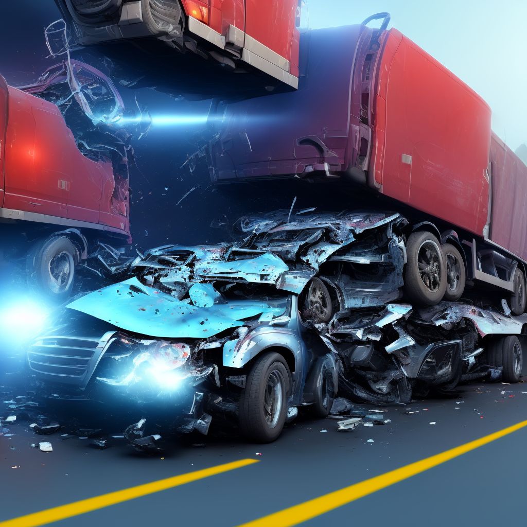 Unspecified occupant of heavy transport vehicle injured in collision with car, pick-up truck or van in nontraffic accident, initial encounter digital illustration