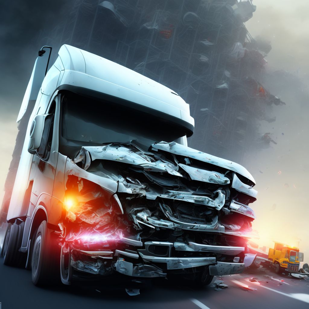 Unspecified occupant of heavy transport vehicle injured in collision with car, pick-up truck or van in nontraffic accident, subsequent encounter digital illustration