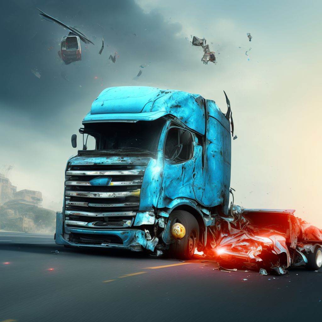 Unspecified occupant of heavy transport vehicle injured in collision with car, pick-up truck or van in nontraffic accident, sequela digital illustration