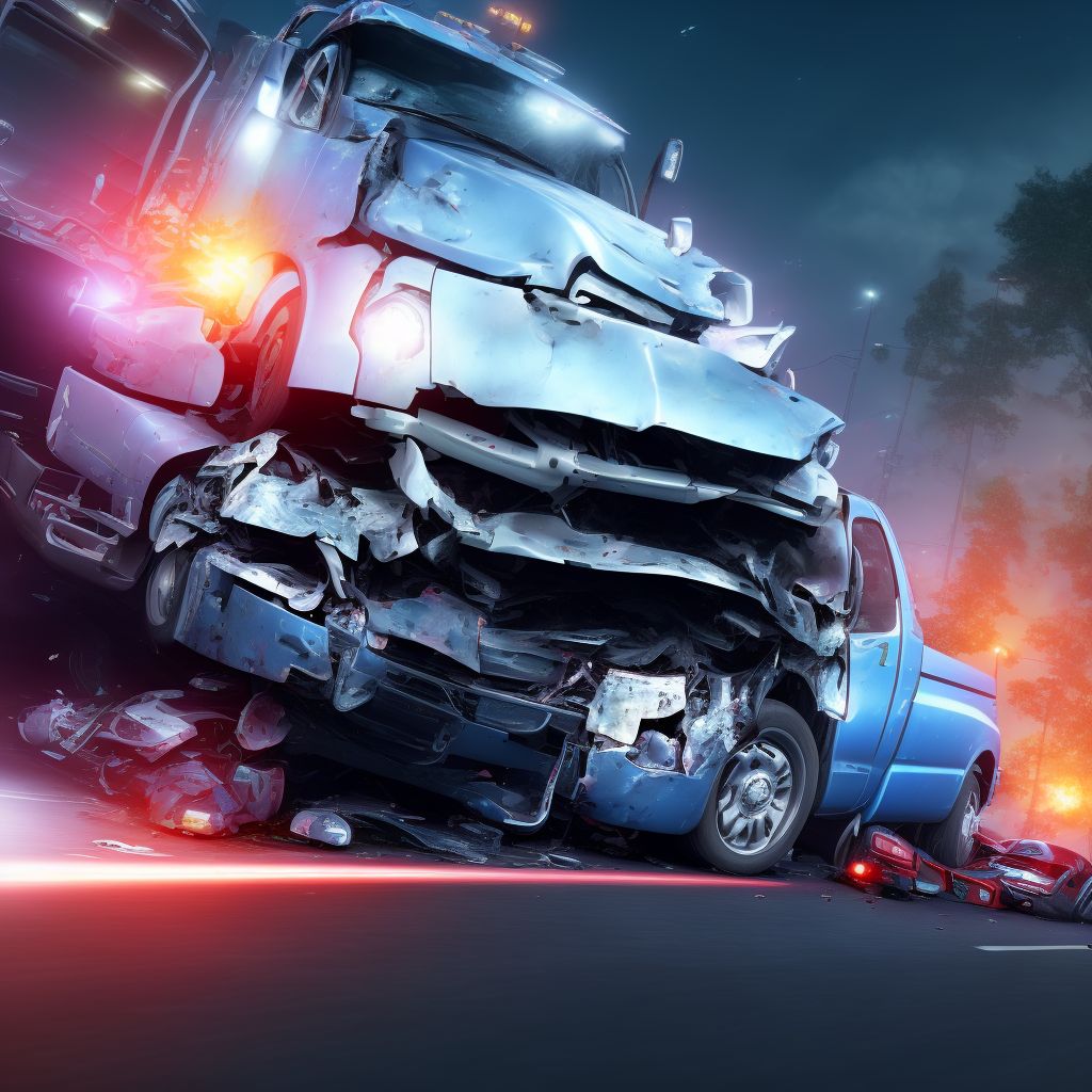 Unspecified occupant of heavy transport vehicle injured in collision with car, pick-up truck or van in traffic accident, initial encounter digital illustration