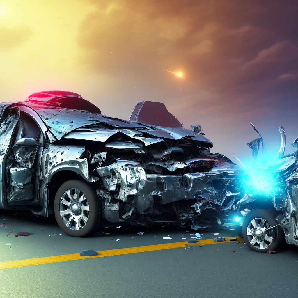 Unspecified occupant of heavy transport vehicle injured in collision with car, pick-up truck or van in traffic accident, subsequent encounter digital illustration