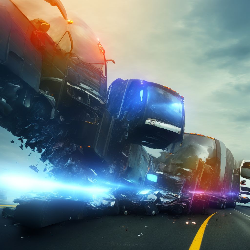 Driver of heavy transport vehicle injured in collision with heavy transport vehicle or bus in nontraffic accident, sequela digital illustration