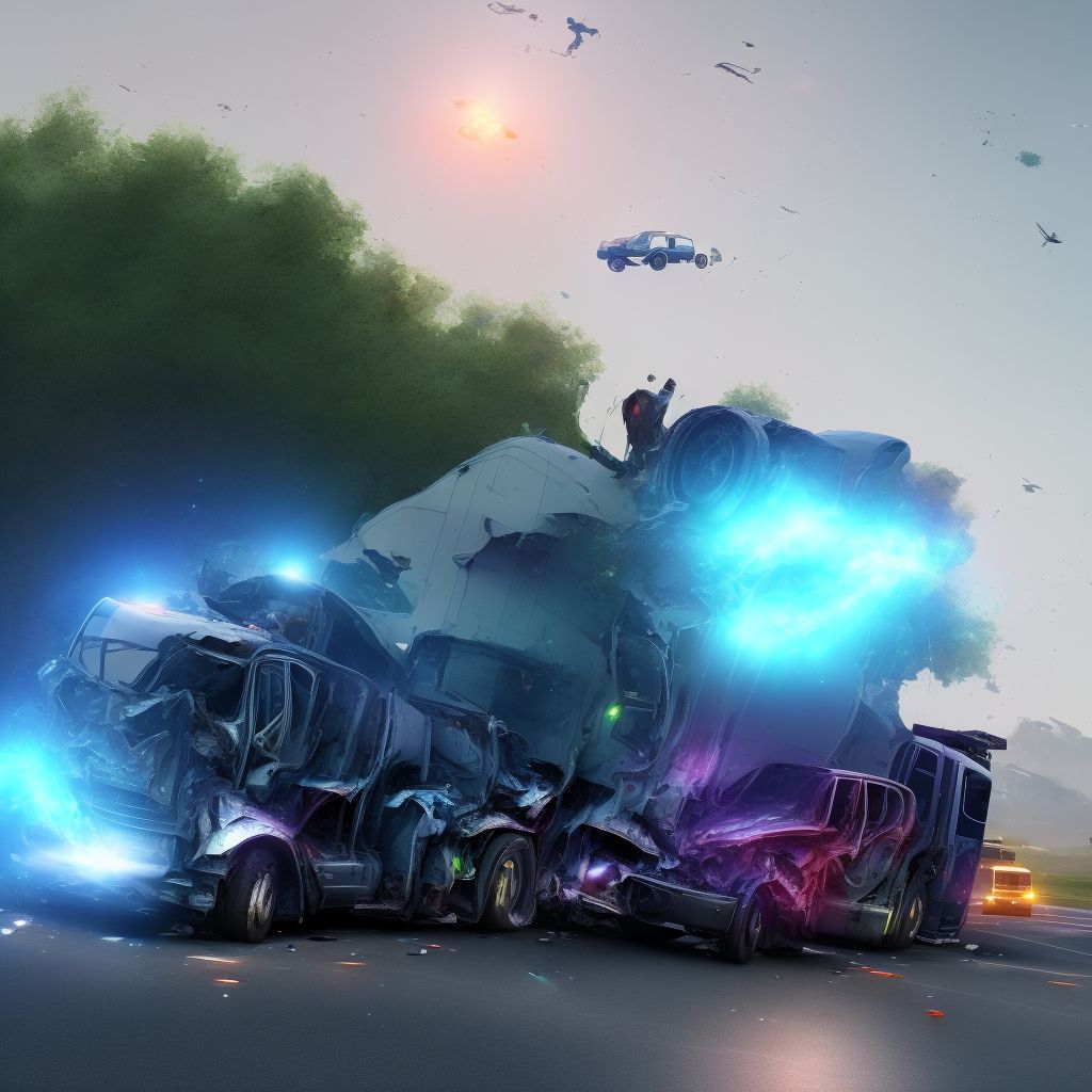 Passenger in heavy transport vehicle injured in collision with heavy transport vehicle or bus in nontraffic accident, subsequent encounter digital illustration