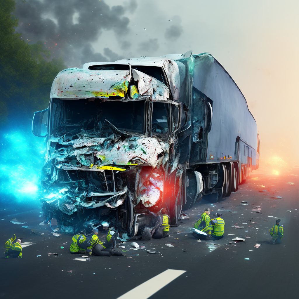 Unspecified occupant of heavy transport vehicle injured in collision with heavy transport vehicle or bus in nontraffic accident, initial encounter digital illustration