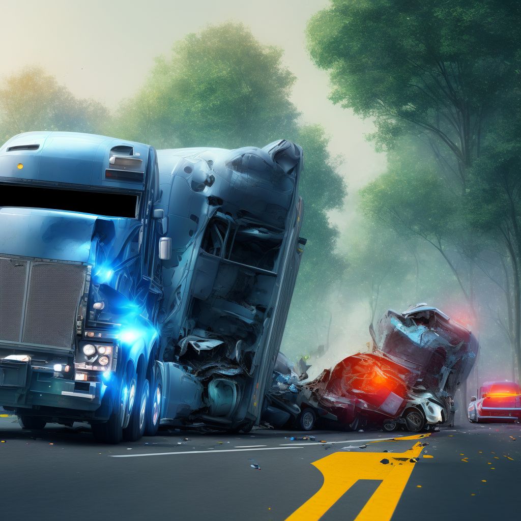 Driver of heavy transport vehicle injured in collision with heavy transport vehicle or bus in traffic accident, subsequent encounter digital illustration