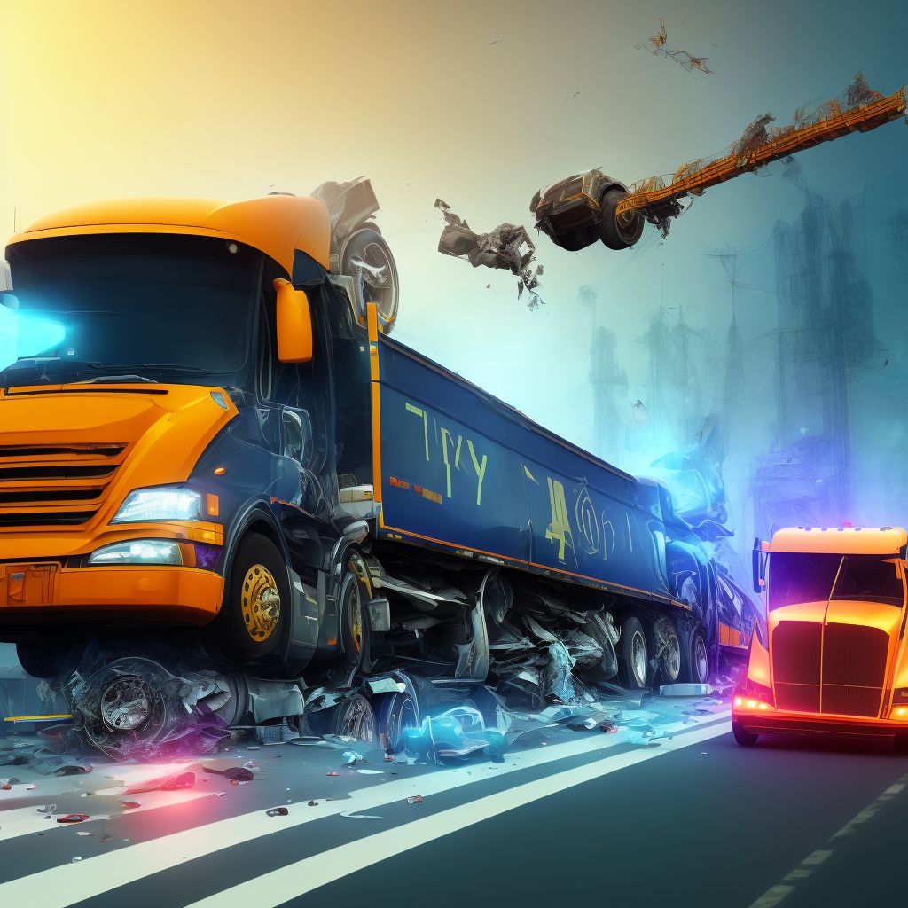 Driver of heavy transport vehicle injured in collision with heavy transport vehicle or bus in traffic accident, sequela digital illustration