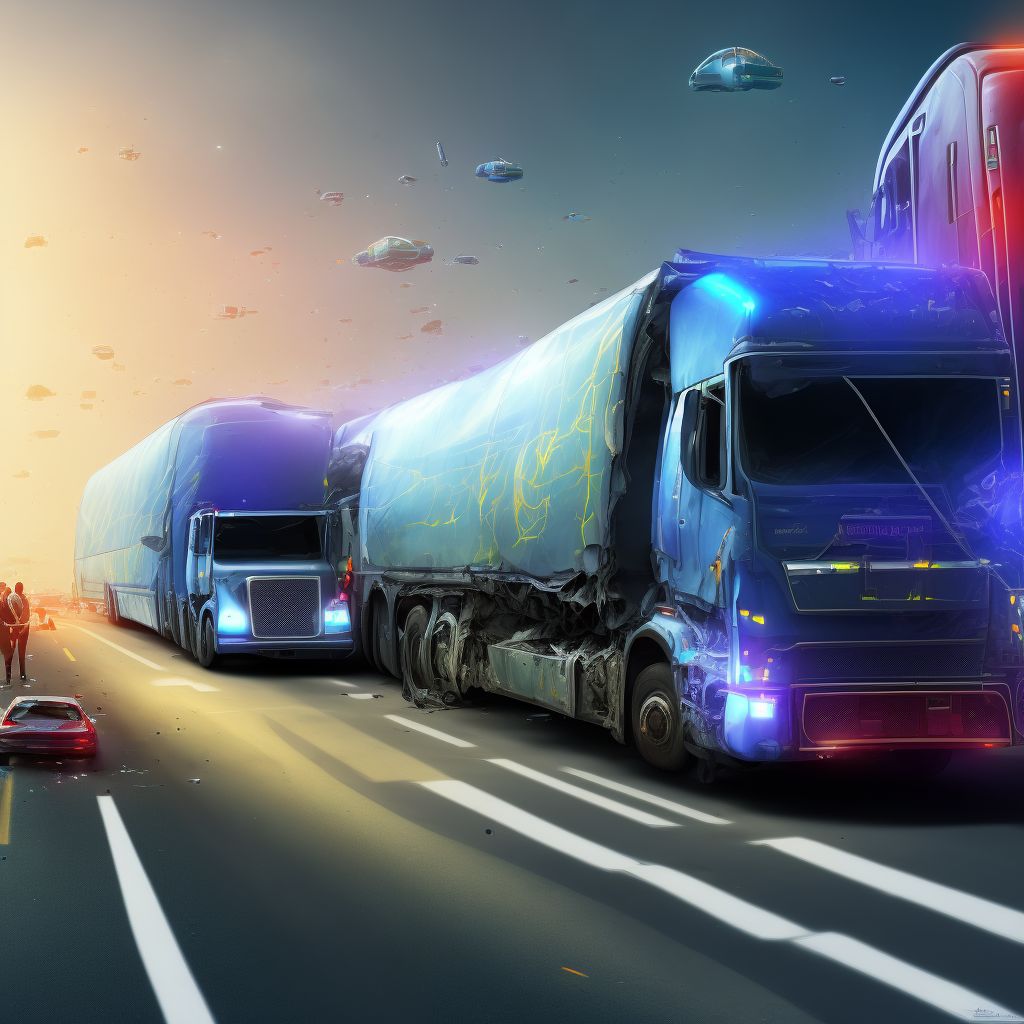 Passenger in heavy transport vehicle injured in collision with heavy transport vehicle or bus in traffic accident, subsequent encounter digital illustration