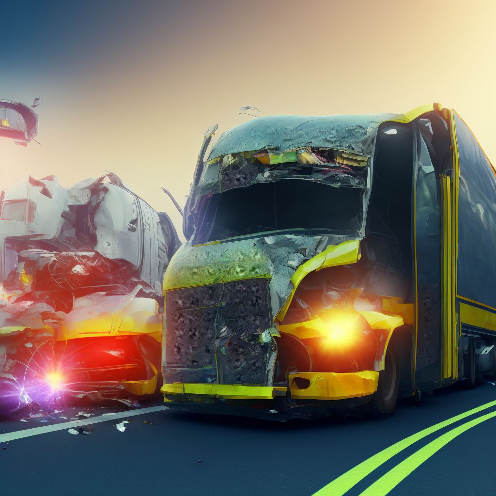 Passenger in heavy transport vehicle injured in collision with heavy transport vehicle or bus in traffic accident, sequela digital illustration