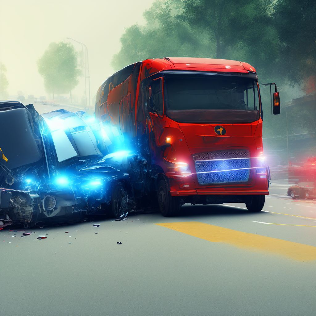 Person on outside of heavy transport vehicle injured in collision with heavy transport vehicle or bus in traffic accident, sequela digital illustration