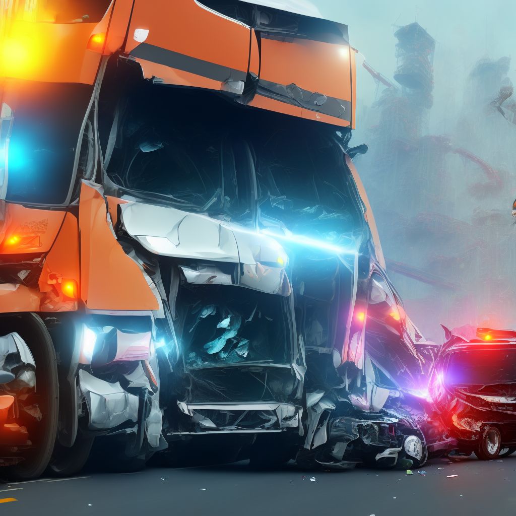 Unspecified occupant of heavy transport vehicle injured in collision with heavy transport vehicle or bus in traffic accident, initial encounter digital illustration