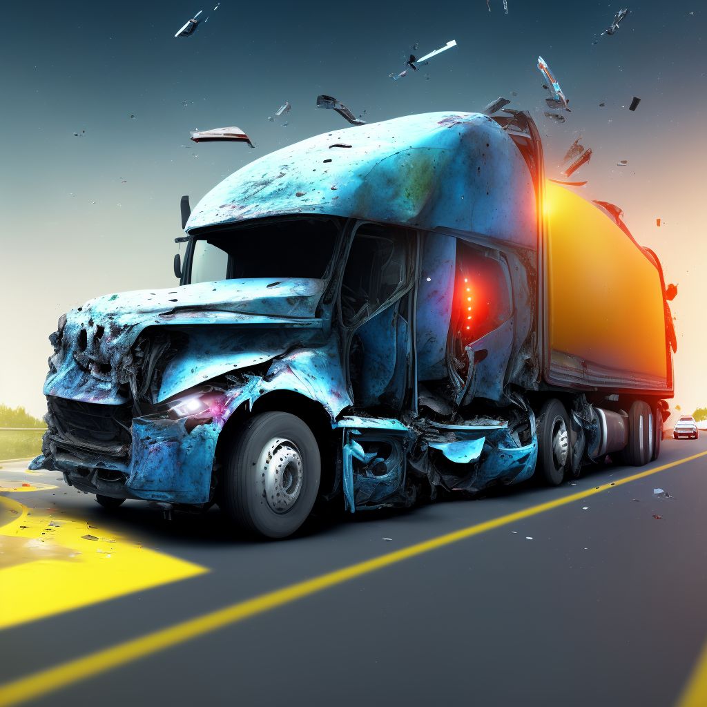 Unspecified occupant of heavy transport vehicle injured in collision with heavy transport vehicle or bus in traffic accident, subsequent encounter digital illustration