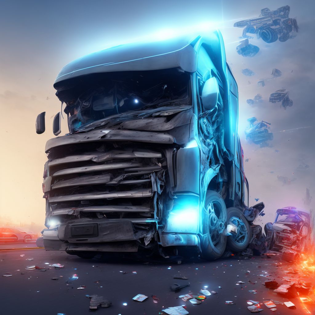 Unspecified occupant of heavy transport vehicle injured in collision with heavy transport vehicle or bus in traffic accident, sequela digital illustration