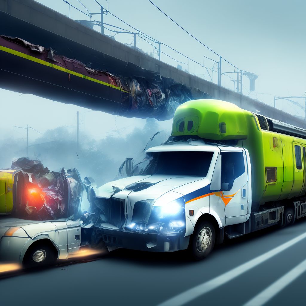 Passenger in heavy transport vehicle injured in collision with railway train or railway vehicle in nontraffic accident, sequela digital illustration