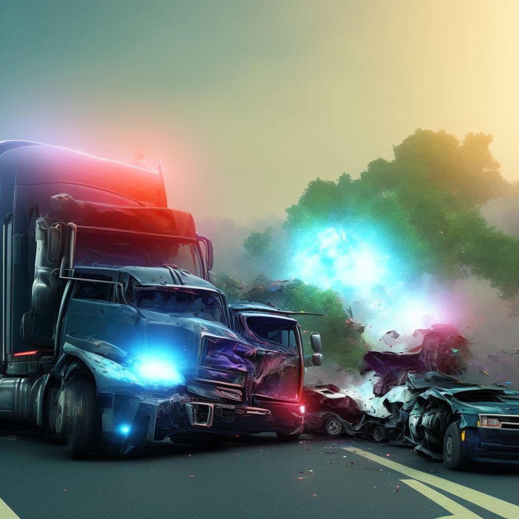 Driver of heavy transport vehicle injured in collision with other nonmotor vehicle in nontraffic accident, subsequent encounter digital illustration